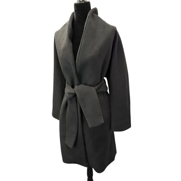 Reformation Black Belted Coat Wrap Style Medium Surplus Fabric Made in USA